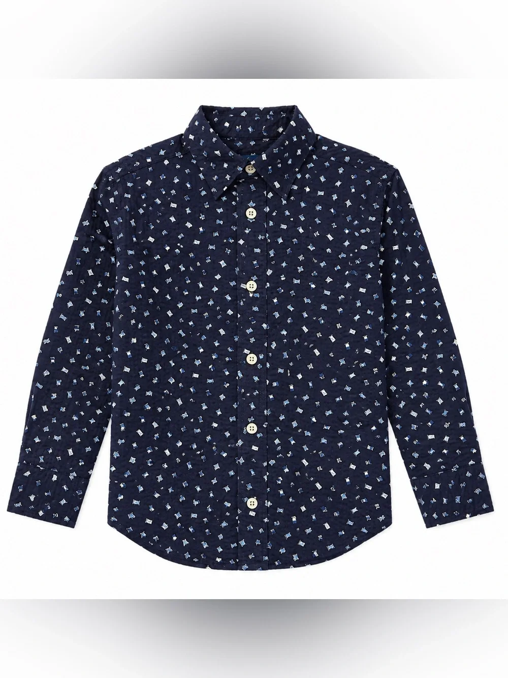 Ralph Lauren Boys 4/4T Navy Nautical Flag Print Cotton Button Down Shirt